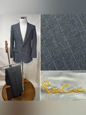 Vintage Pierre Cardin Men’s 38R X 31W Gray Pinstripe Suit